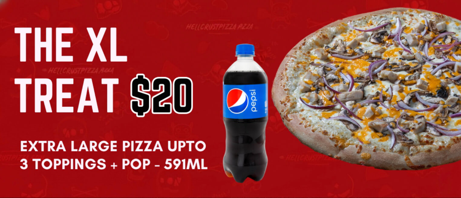 Extra Large Pizza Upto 3 toppings + 2 Litre pop $20