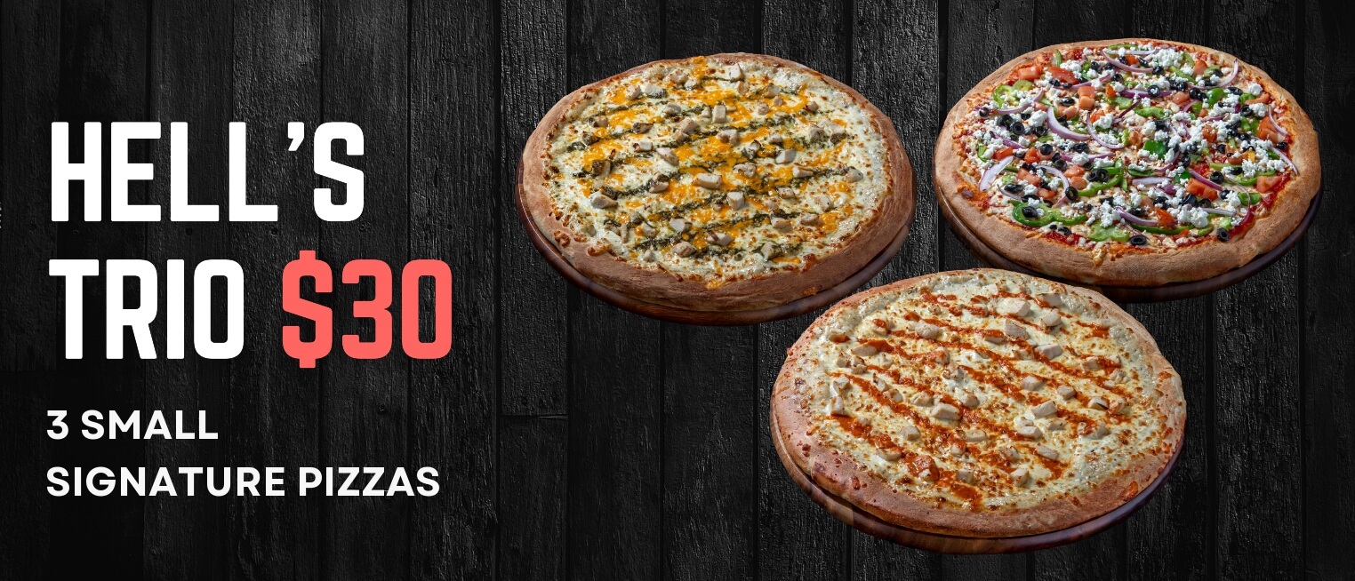 3 Small Signature pizzas $30